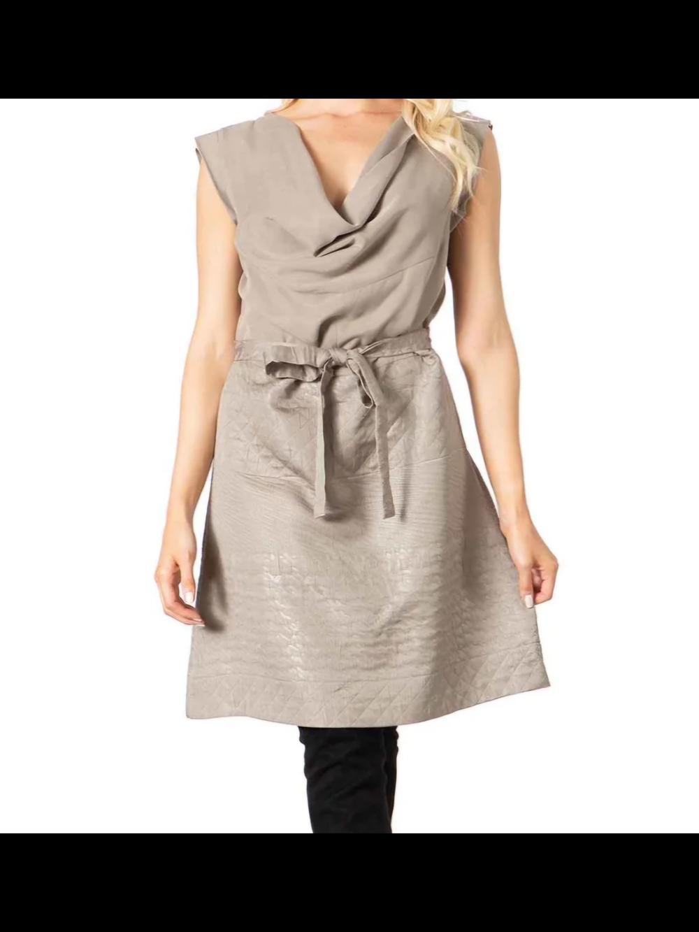 Vertigo Paris Woven Jacquard Quilted Sleeveless Dress Sz L Above The Knee Belted